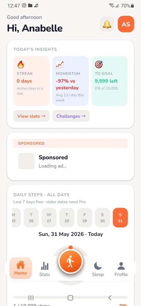 StepSync home dashboard