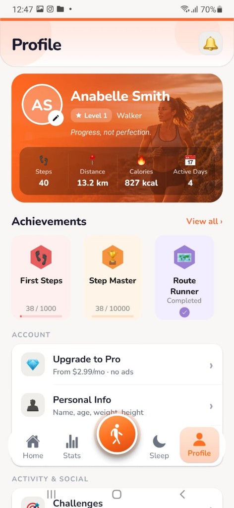 Profile screen