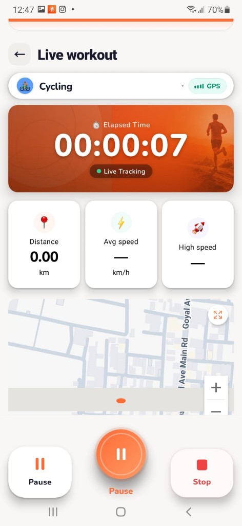 Live workout screen